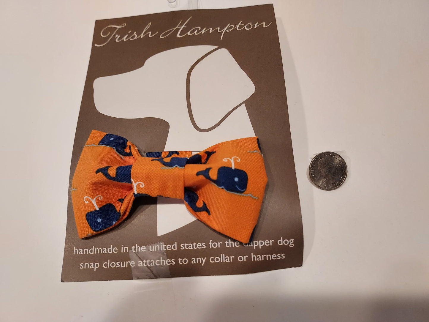 Dog Bow Tie - Blue Whales on Orange
