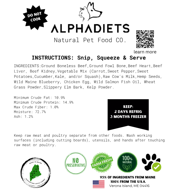 AlphaDiets – Frozen Dog Food Topper - Beef - 2oz