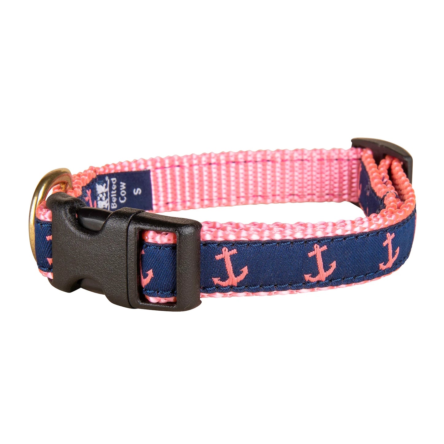 5/8” Ribbon Dog Collar – Anchor, Red on Navy Blue