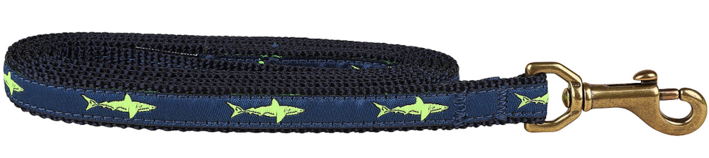 5/8” x 6ft Ribbon Dog Leash – Lime Shark on Navy Blue