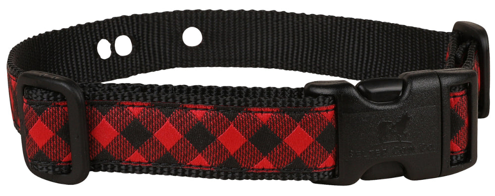 1” Underground Fence Dog Collar - Buffalo Plaid, Red
