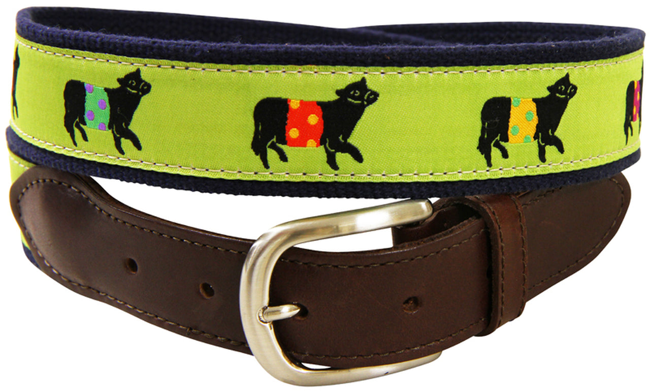 Leather Tab and Ribbon Belt - Lime Beltie