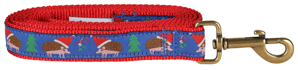 1” x 6ft Ribbon Dog Leash – Christmas Hedgehog