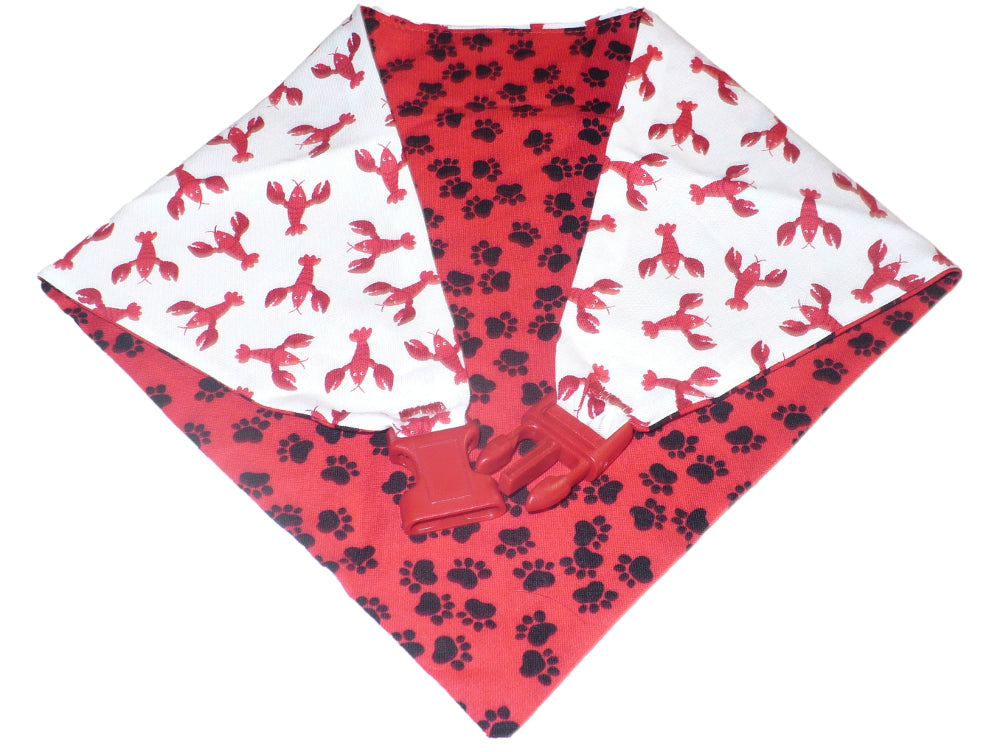 Reversible Dog Bandana - Small Red Lobsters