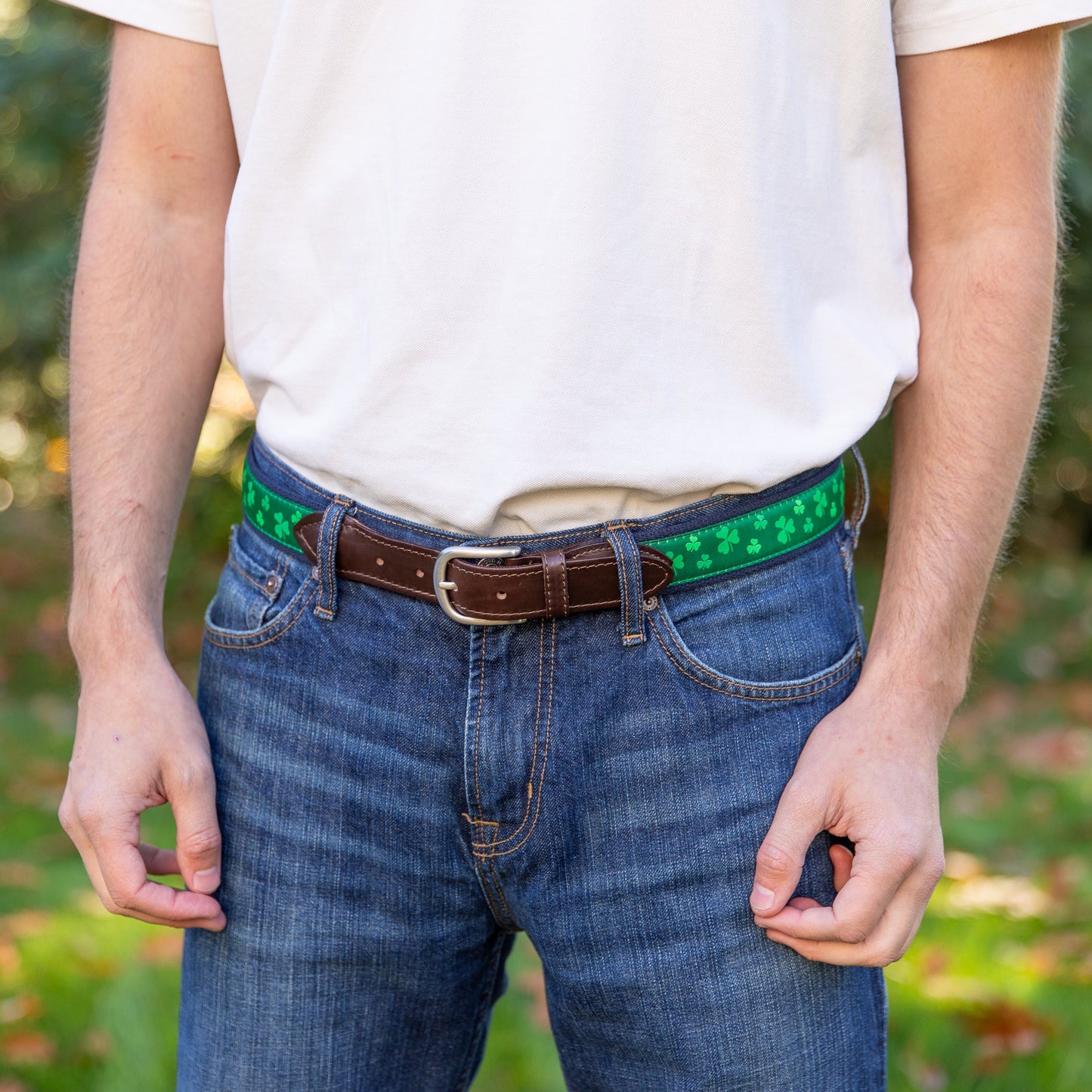 Leather Tab and Ribbon Belt - Shamrock