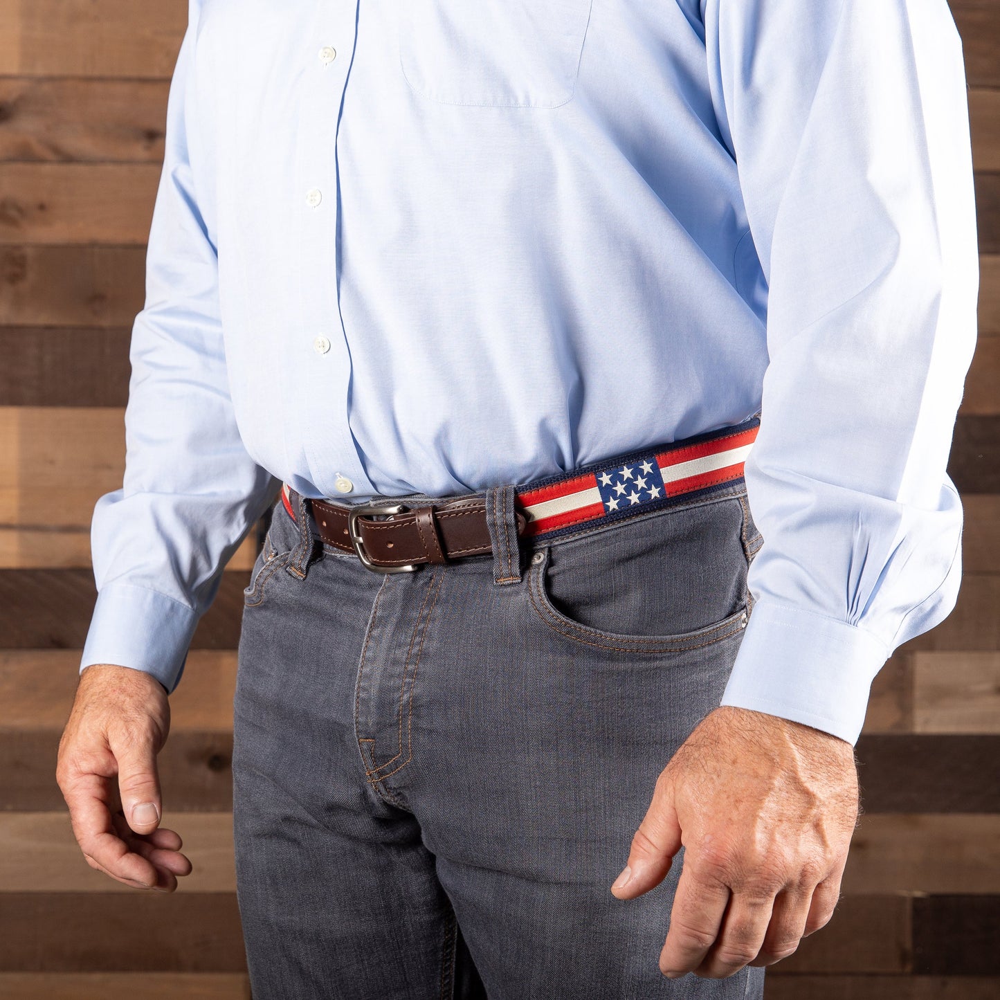 Leather Tab and Ribbon Belt - Retro Flags