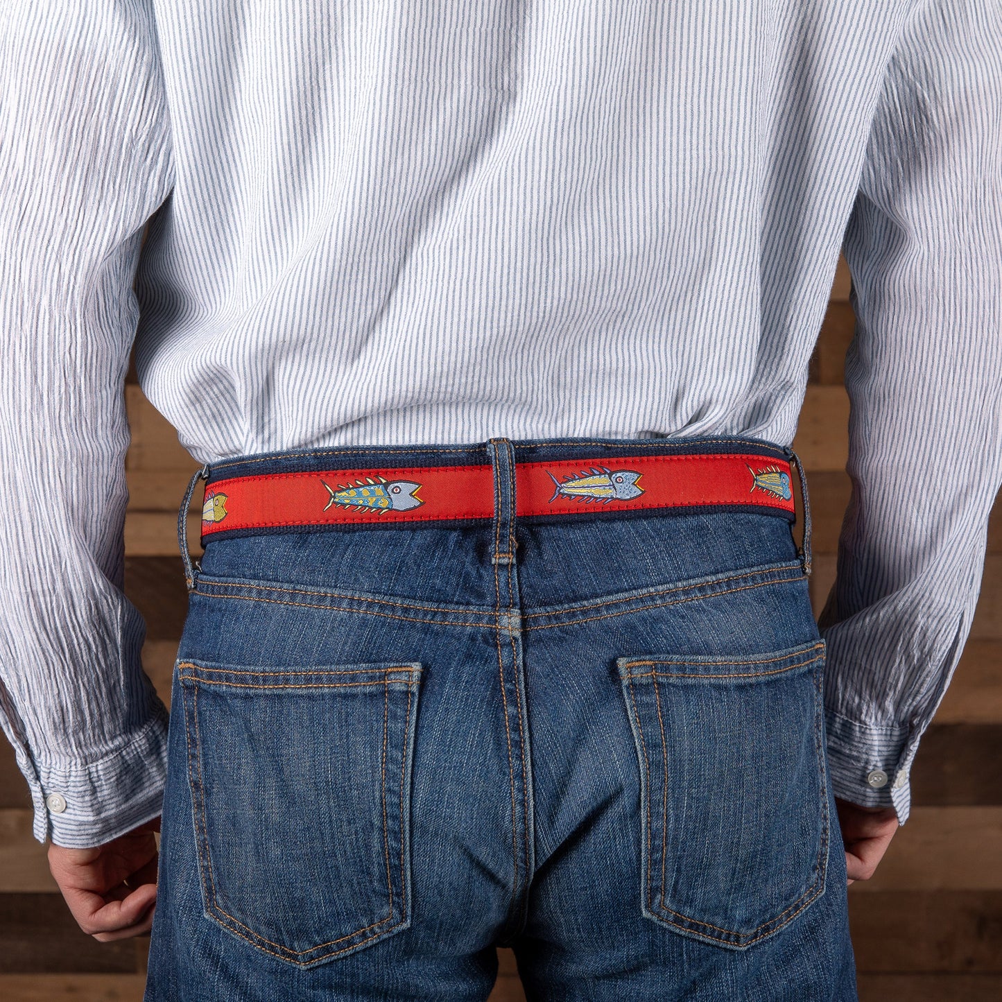 Leather Tab and Ribbon Belt - Hopkins Fish - Red
