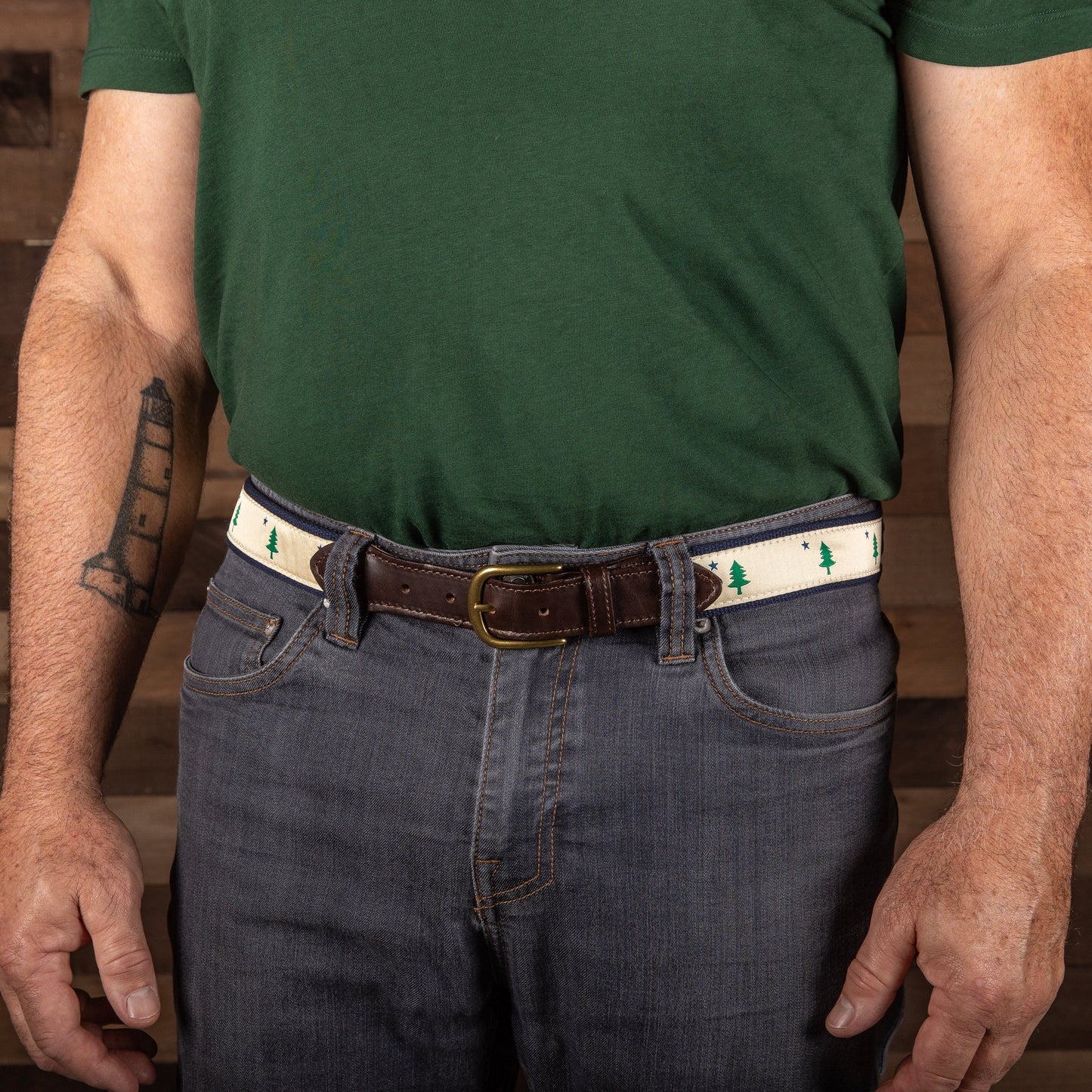 Leather Tab and Ribbon Belt - Maine Tree and Star