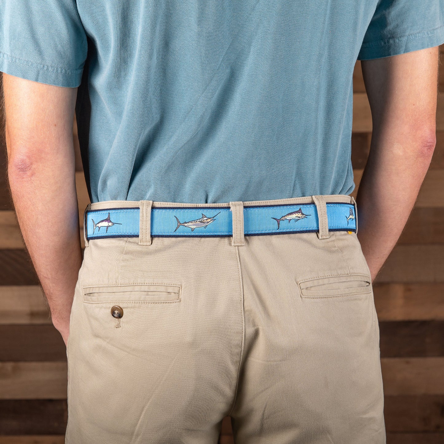 Leather Tab and Ribbon Belt - Bill Fish, Coral