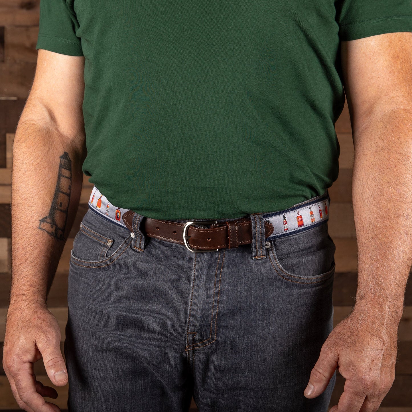 Leather Tab and Ribbon Belt - Bourbon & Whiskey