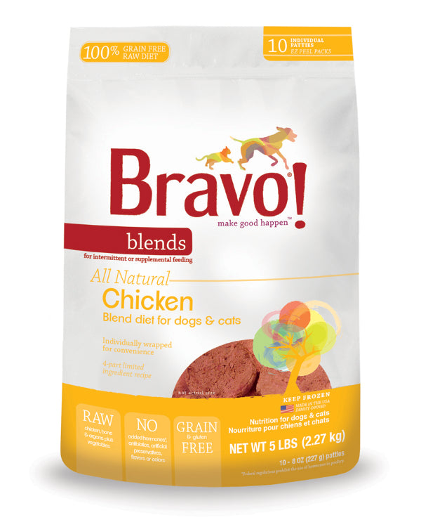 Bravo Frozen Dog Food - Chicken Patties 5lb