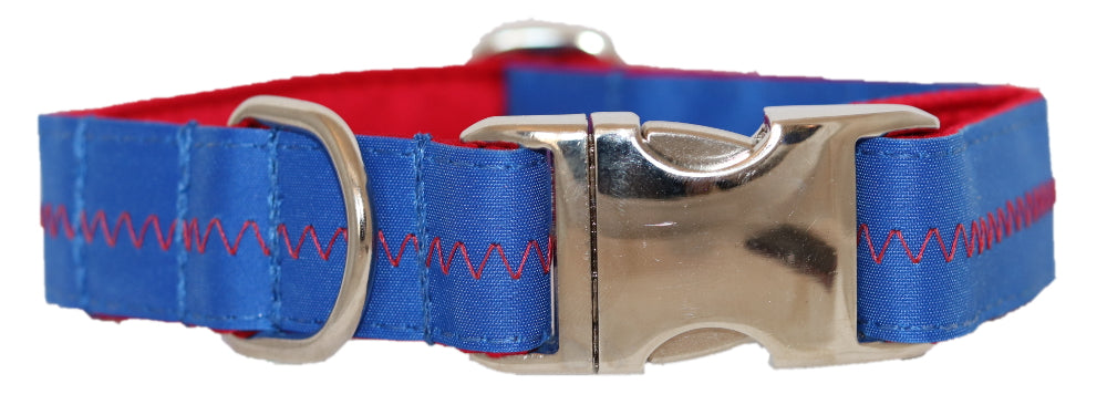 1” Sailcloth Dog Collar - Blue w/ Red Stitching