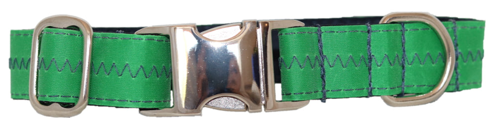 1” Sailcloth Dog Collar - Green w/ Blue Stitching