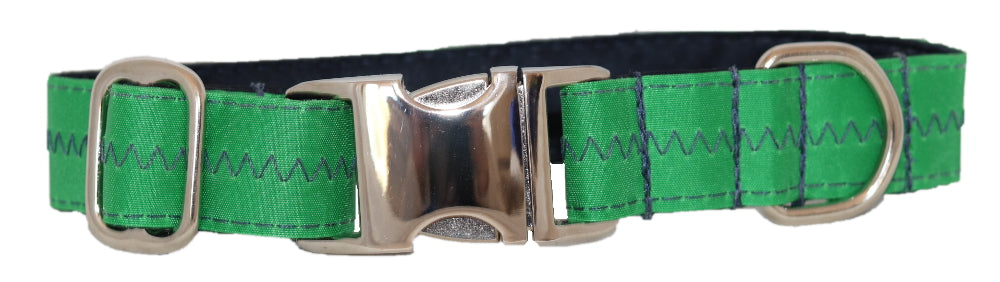 1” Sailcloth Dog Collar - Green w/ Blue Stitching