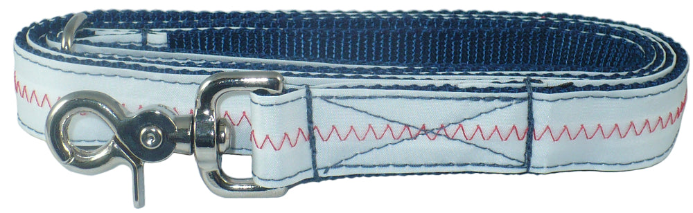 1” x 6ft Sailcloth Dog Leash – White with Orange Stitching