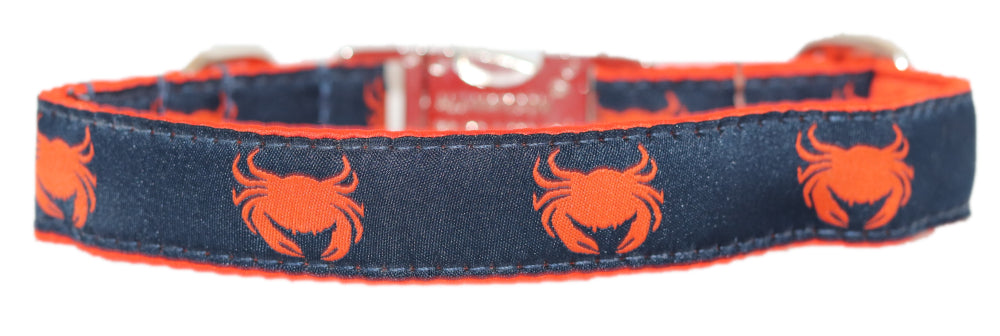 1” Ribbon Dog Collar – Crabby on Orange