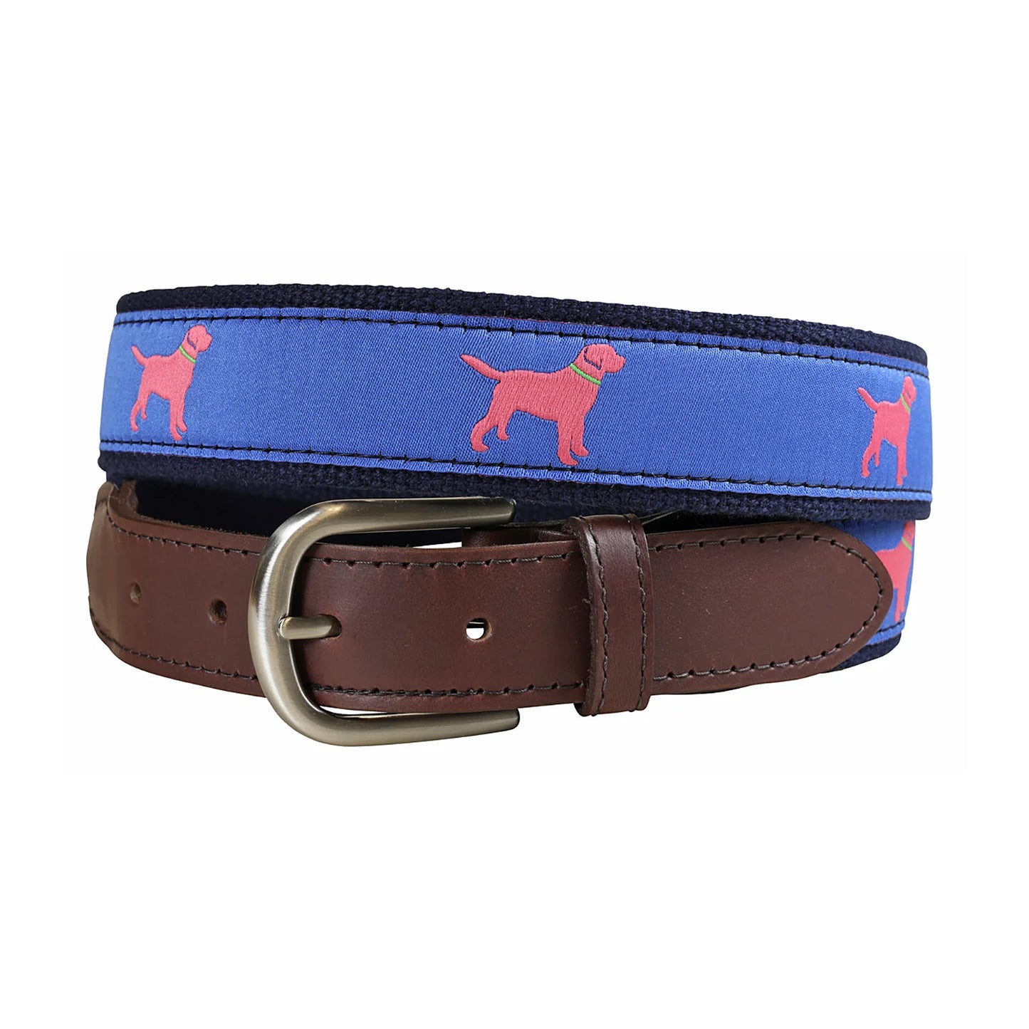 Leather Tab and Ribbon Belt - Labrador Retriever - Blue