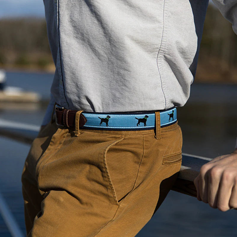 Leather Tab and Ribbon Belt - Labrador Retriever - Dusty Blue