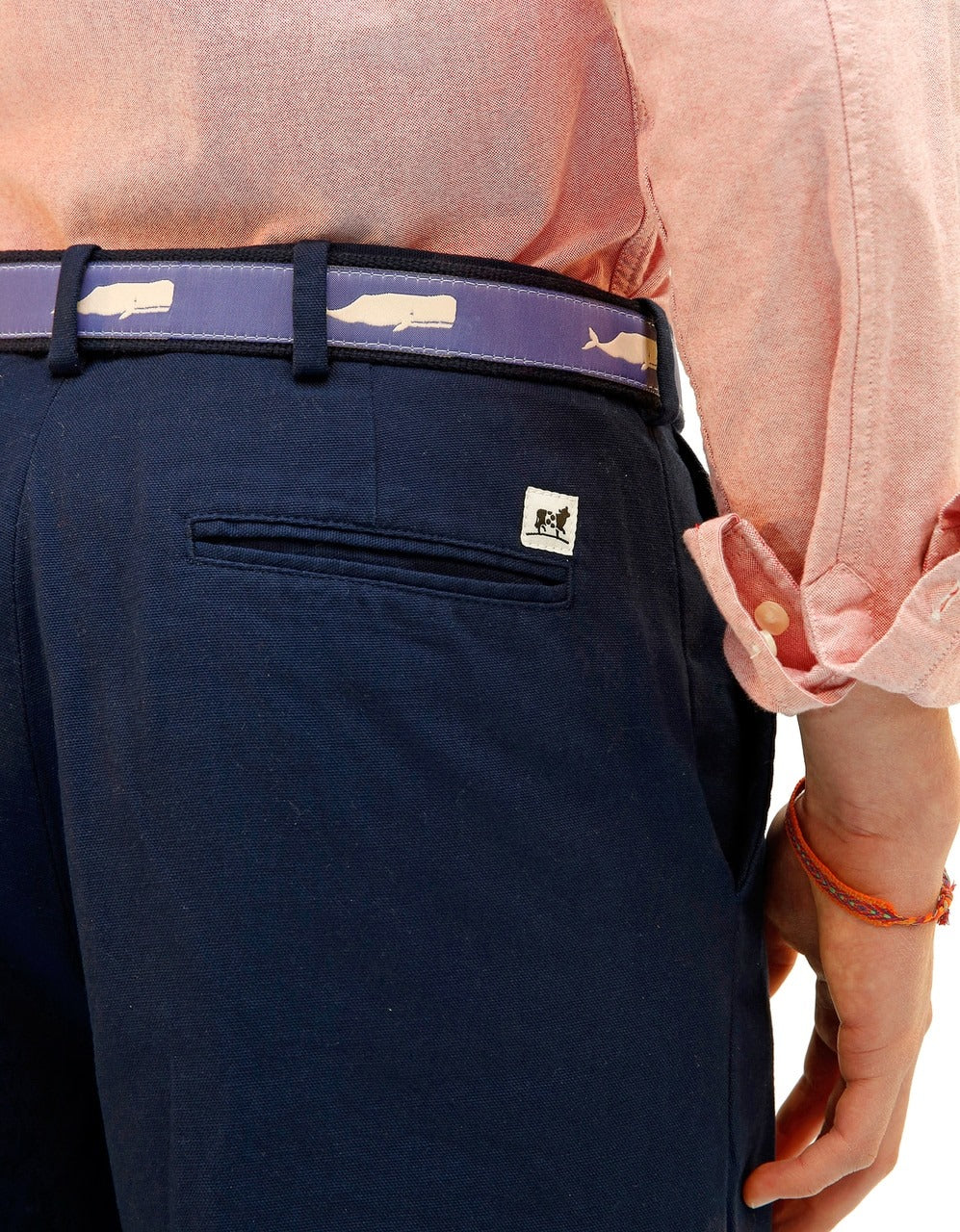Leather Tab and Ribbon Belt - Moby Whale - Blue