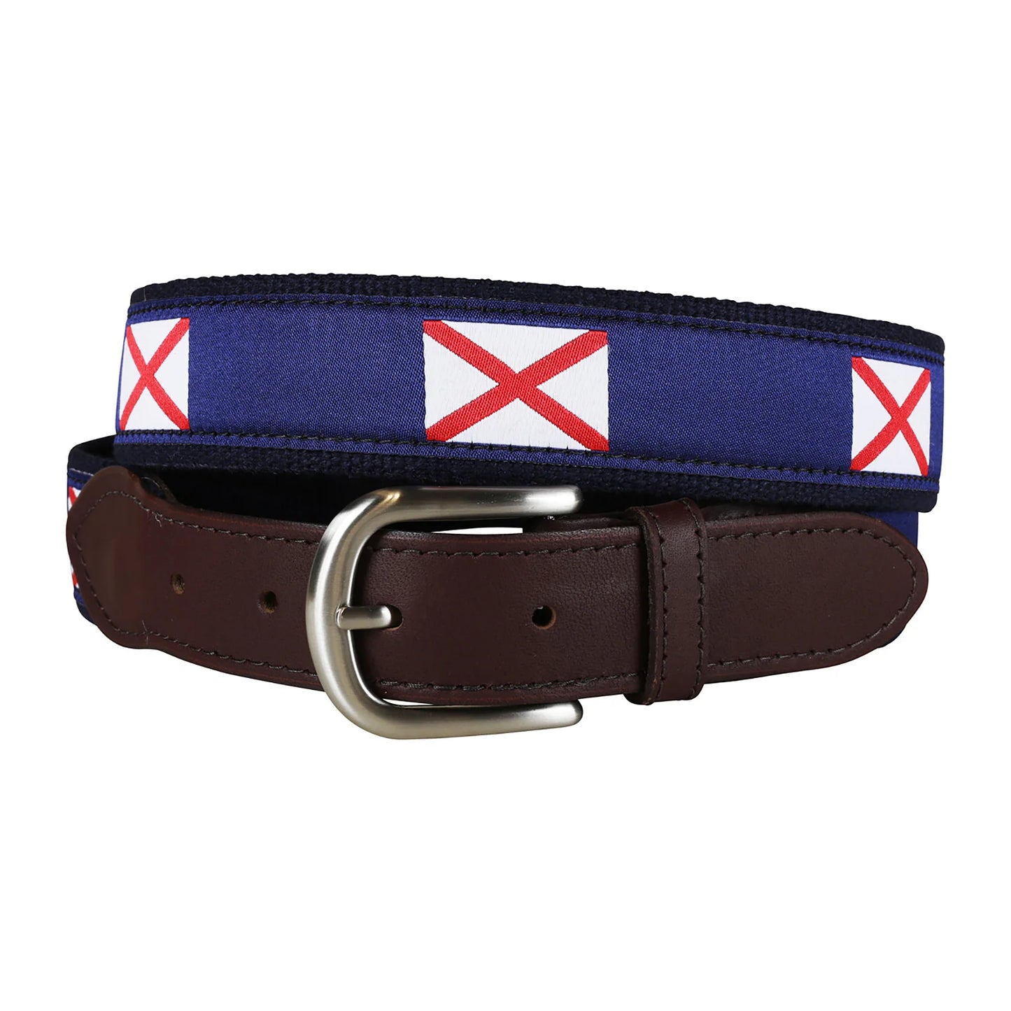 Leather Tab and Ribbon Belt - Alabama State Flag