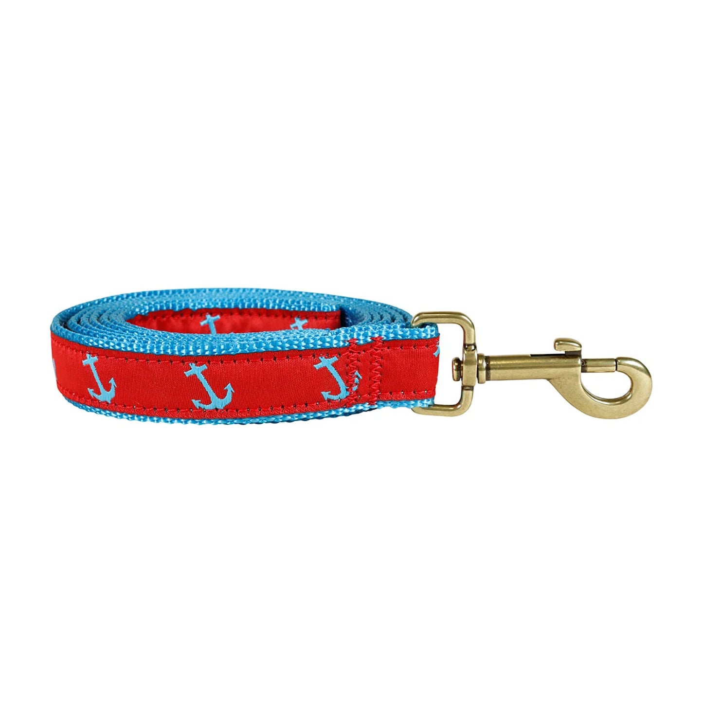 1” x 6ft Ribbon Dog Leash – Anchor, Red on Blue