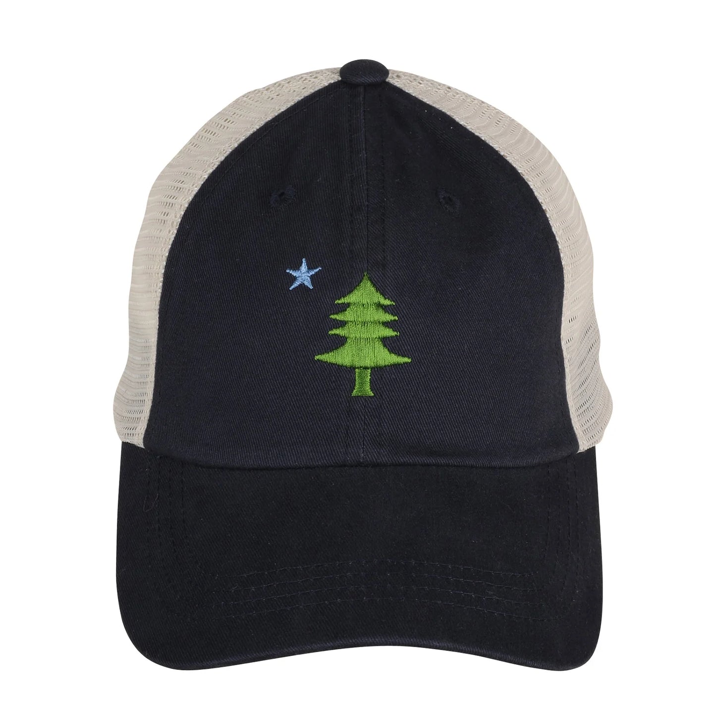 Baseball Hat – Maine Tree & Star on Navy Blue Trucker Hat