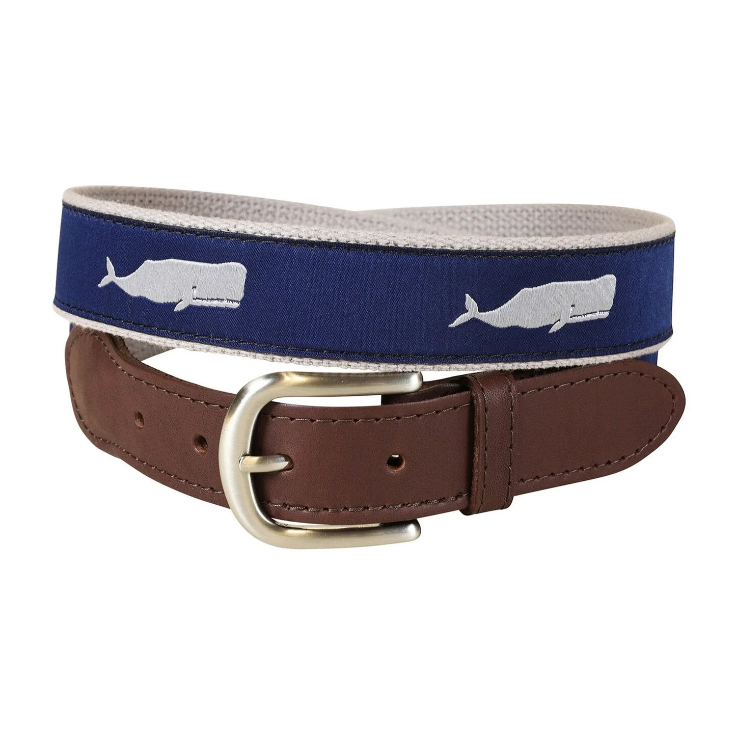 Leather Tab and Ribbon Belt - Moby Whale - Navy Blue