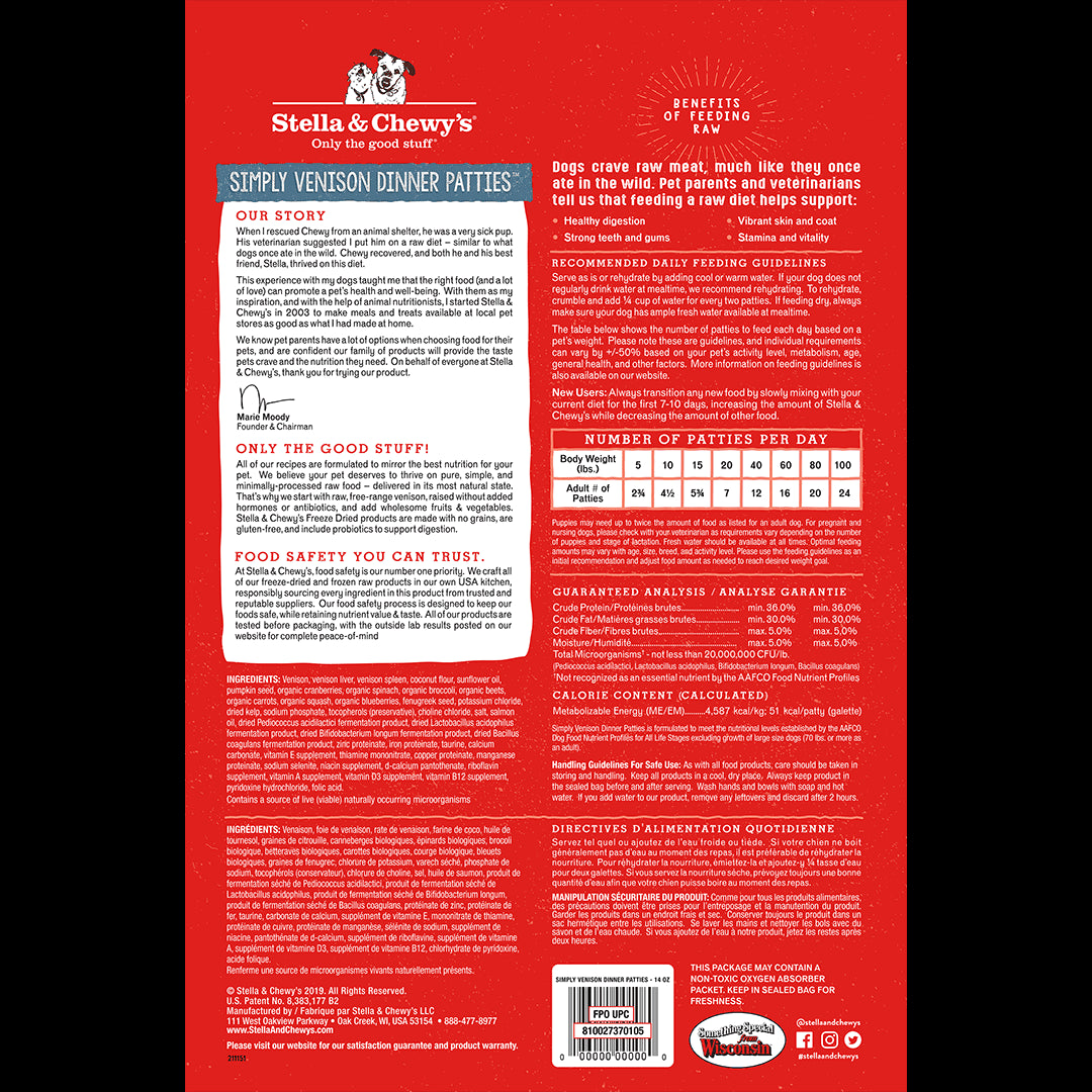 Stella & Cheweys Dehydrated Dog Food - Simply Venison