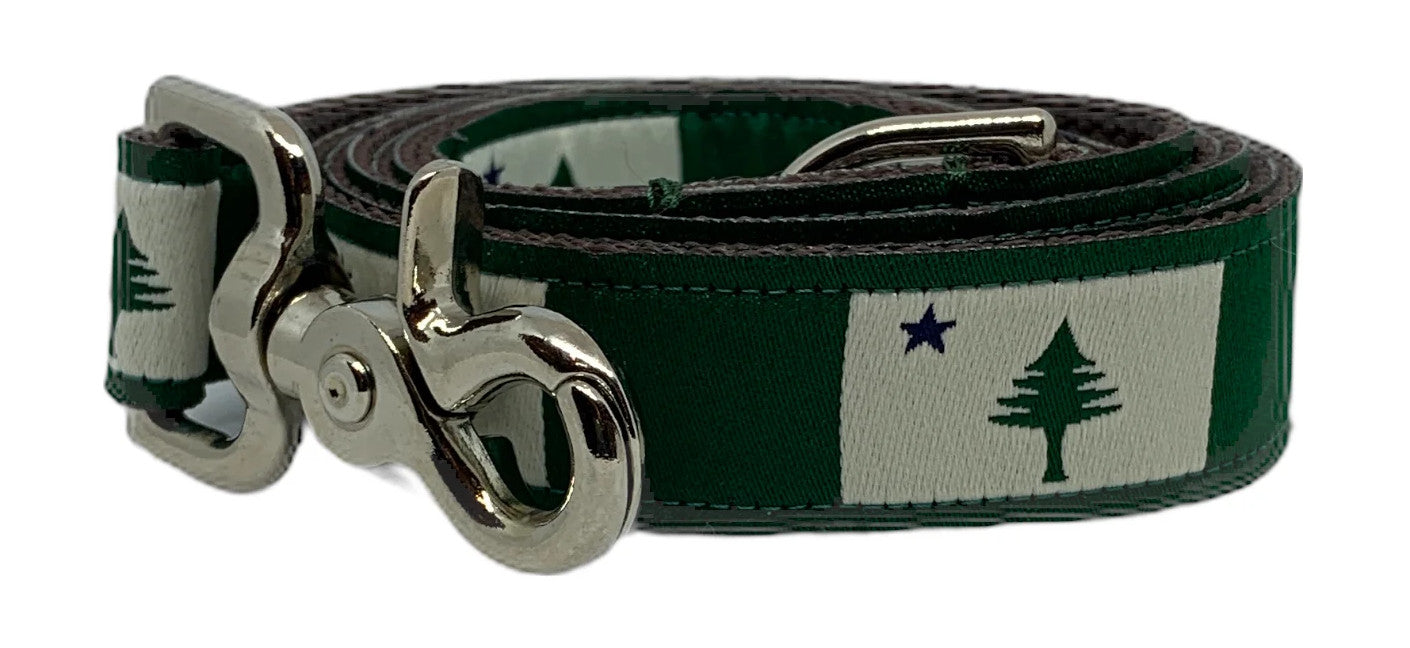 3/4” x 5ft Ribbon Dog Leash – 1820/1901 Maine Flag, Green