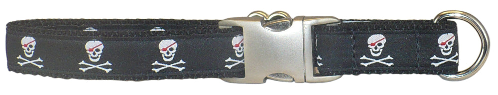 3/4” Ribbon Dog Collar – Pirate Skulls, Black