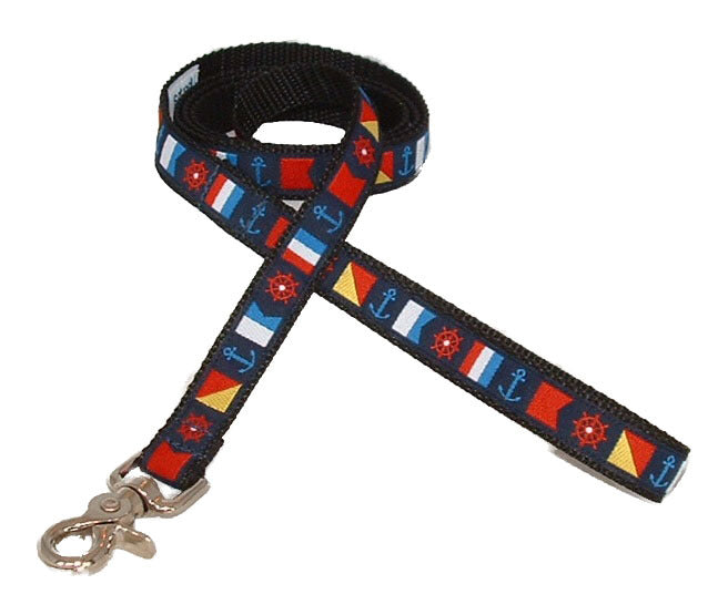1” x 5ft Ribbon Dog Leash – Nautical Flags