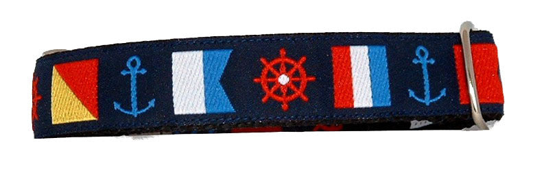 1” Ribbon Dog Collar – Nautical Flags