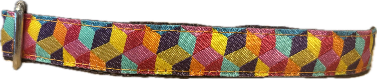 3/4” Ribbon Dog Collar – Multi Blocks