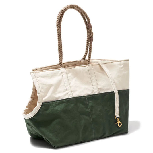 Waxed Canvas Small Dog Carrier - Handmade in USA - Natural & Olive