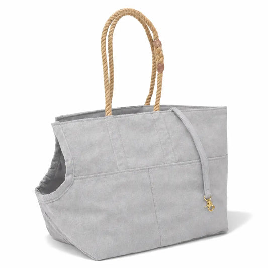 Waxed Canvas Small Dog Carrier - Handmade in USA - Gray
