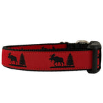 1” Ribbon Dog Collar – Red Moose on Black Thumbnail