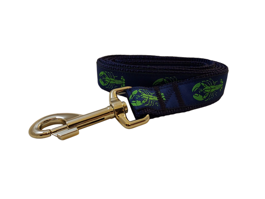 1” x 5ft  Ribbon Dog Leash – Lobster, Green on Navy Blue