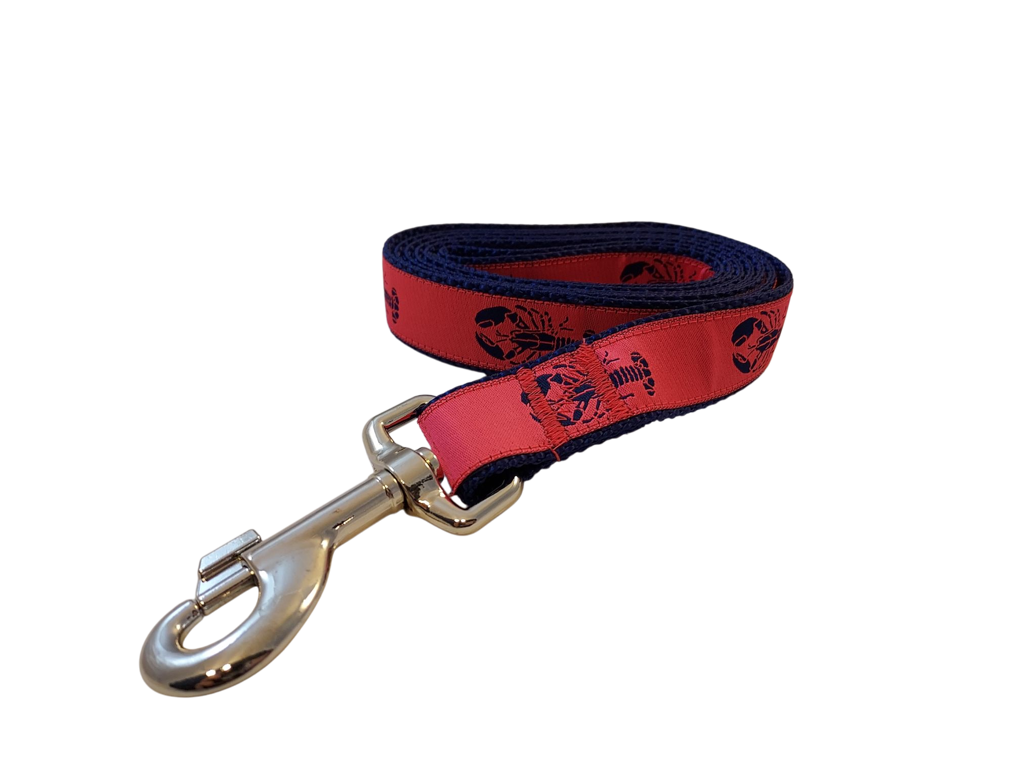 1” Ribbon Dog Leash – Navy Lobster on Pink Ribbon. Navy Nylon