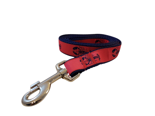 1” Ribbon Dog Leash – Navy Lobster on Pink Ribbon. Navy Nylon