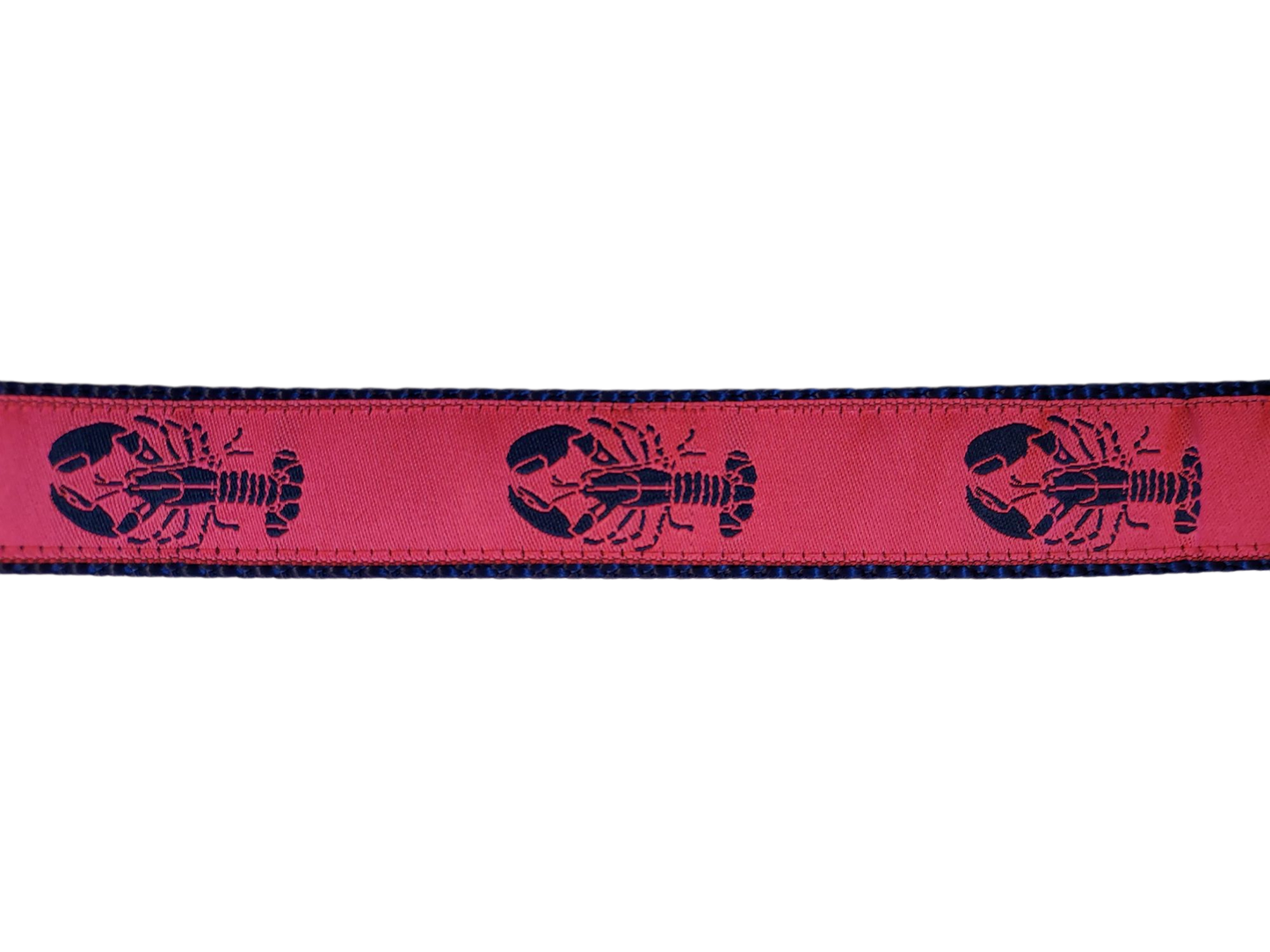1” Ribbon Dog Leash – Navy Lobster on Pink Ribbon. Navy Nylon
