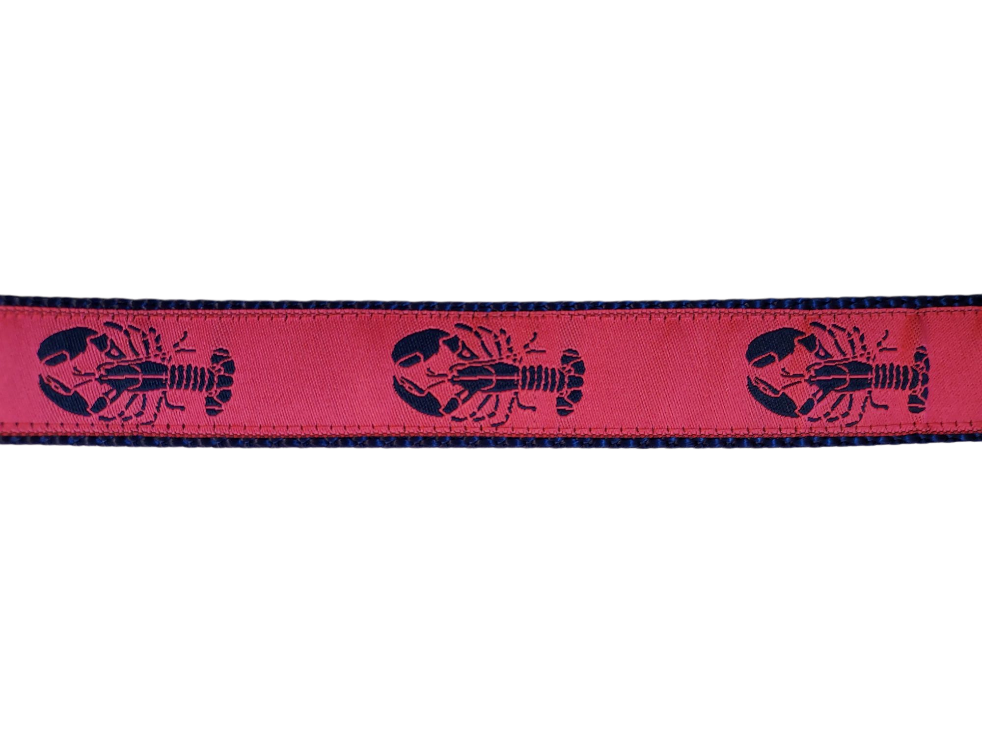 1” Ribbon Dog Leash – Navy Lobster on Pink Ribbon. Navy Nylon