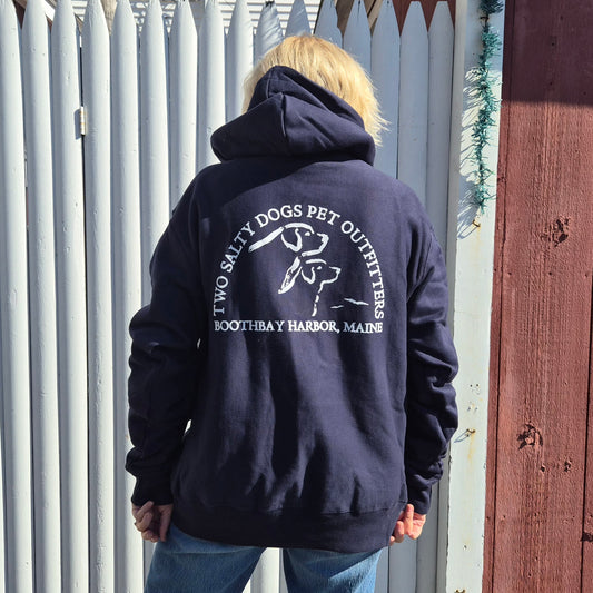 Hooded Sweatshirt - Navy Blue - Two Salty Dogs Logo