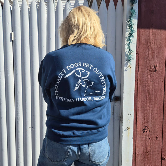 Crew Neck Sweatshirt - Navy Blue Two Salty Dogs Logo
