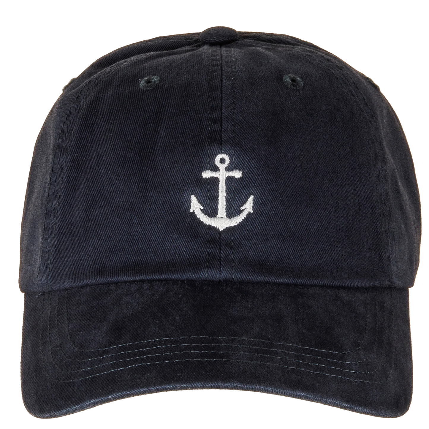Navy blue baseball dad hat with a white anchor.