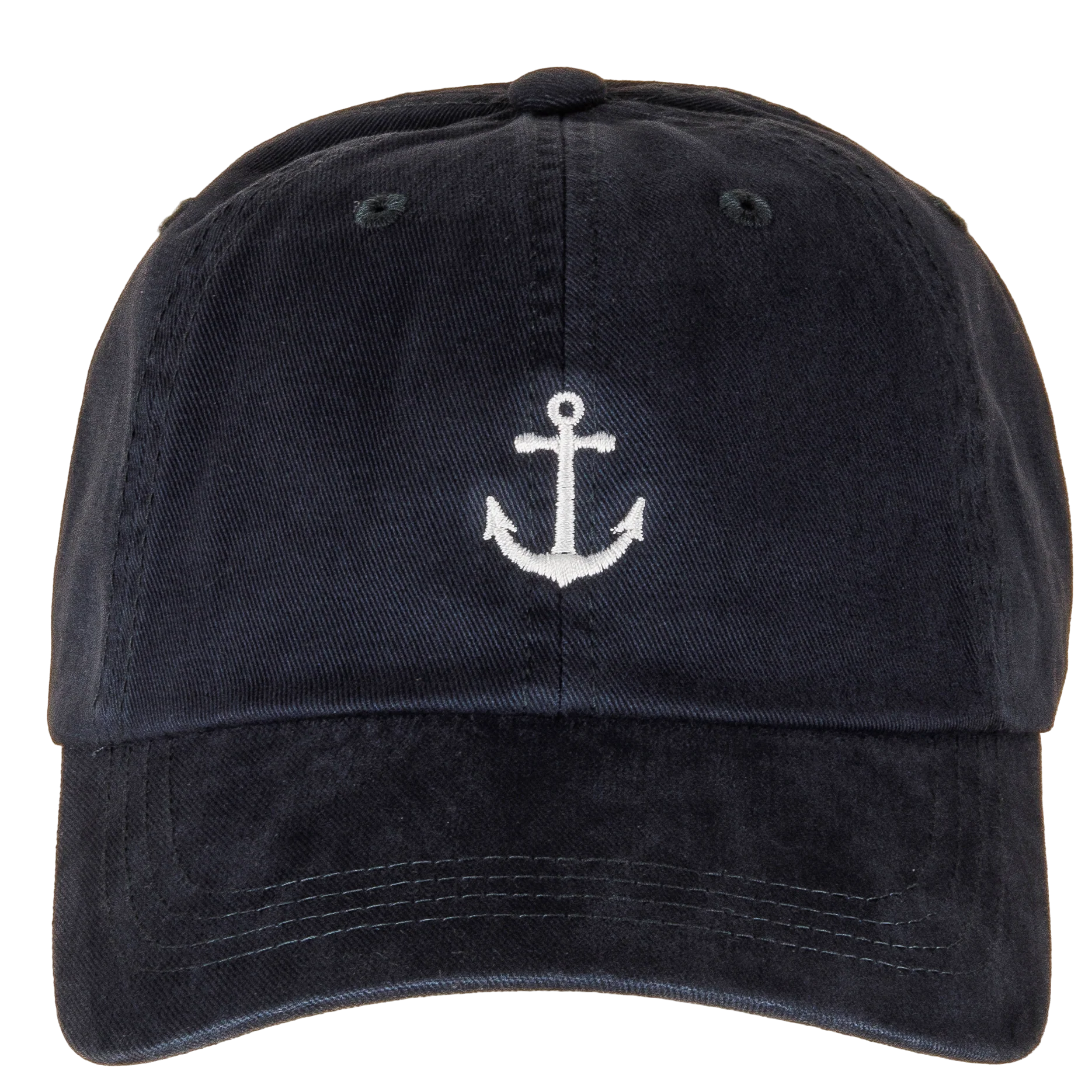 Navy blue baseball dad hat with a white anchor.