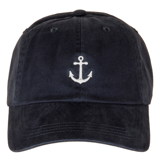 Navy blue baseball dad hat with a white anchor.