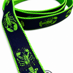 Handmade Ribbon Dog Leash - Lime Lobster On Navy - Lime Nylon - 2 Lengths Thumbnail