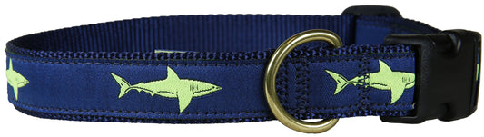 1” Ribbon Dog Collar – Lime Shark on Navy Blue