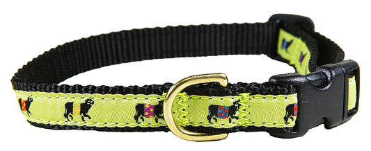 5/8” Ribbon Dog Collar – Beltie Cow,  Lime
