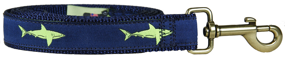 1” x 6ft Ribbon Dog Leash – Lime Shark on Navy Blue